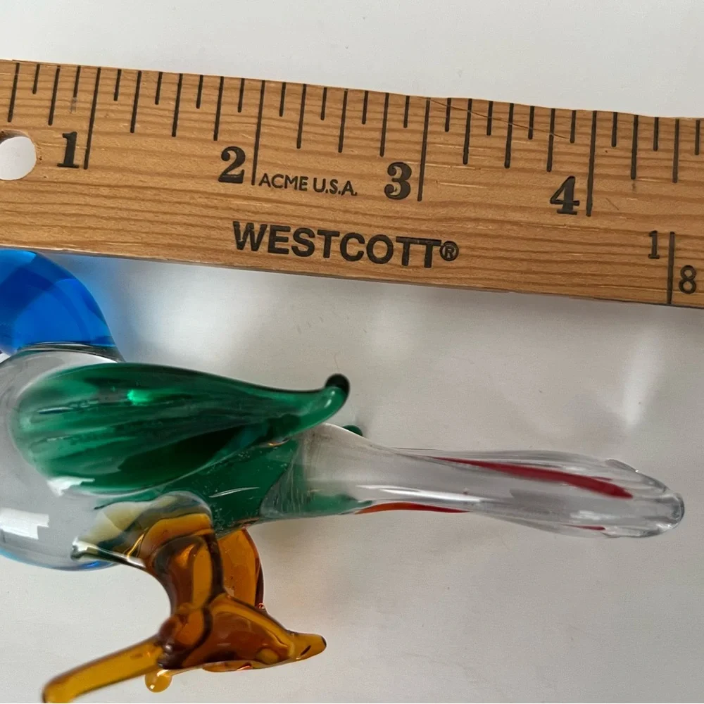 Colorful Glass Bird Figurine Blue/Red/Green/Brown FLAW: Tail tip roughness